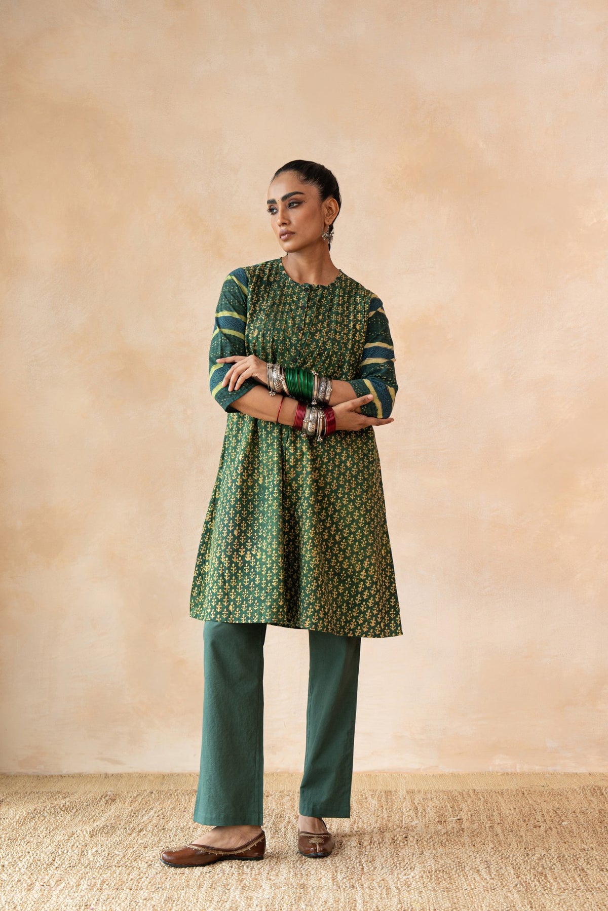 Haritika – Forest Green Hand Block Printed Kurta Set with Flared Pants