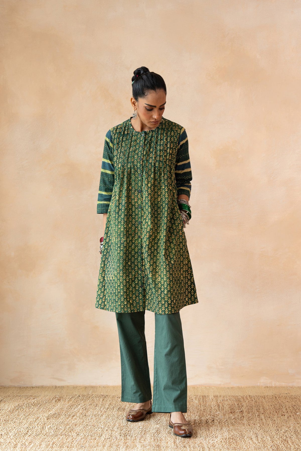 Haritika – Forest Green Hand Block Printed Kurta Set with Flared Pants