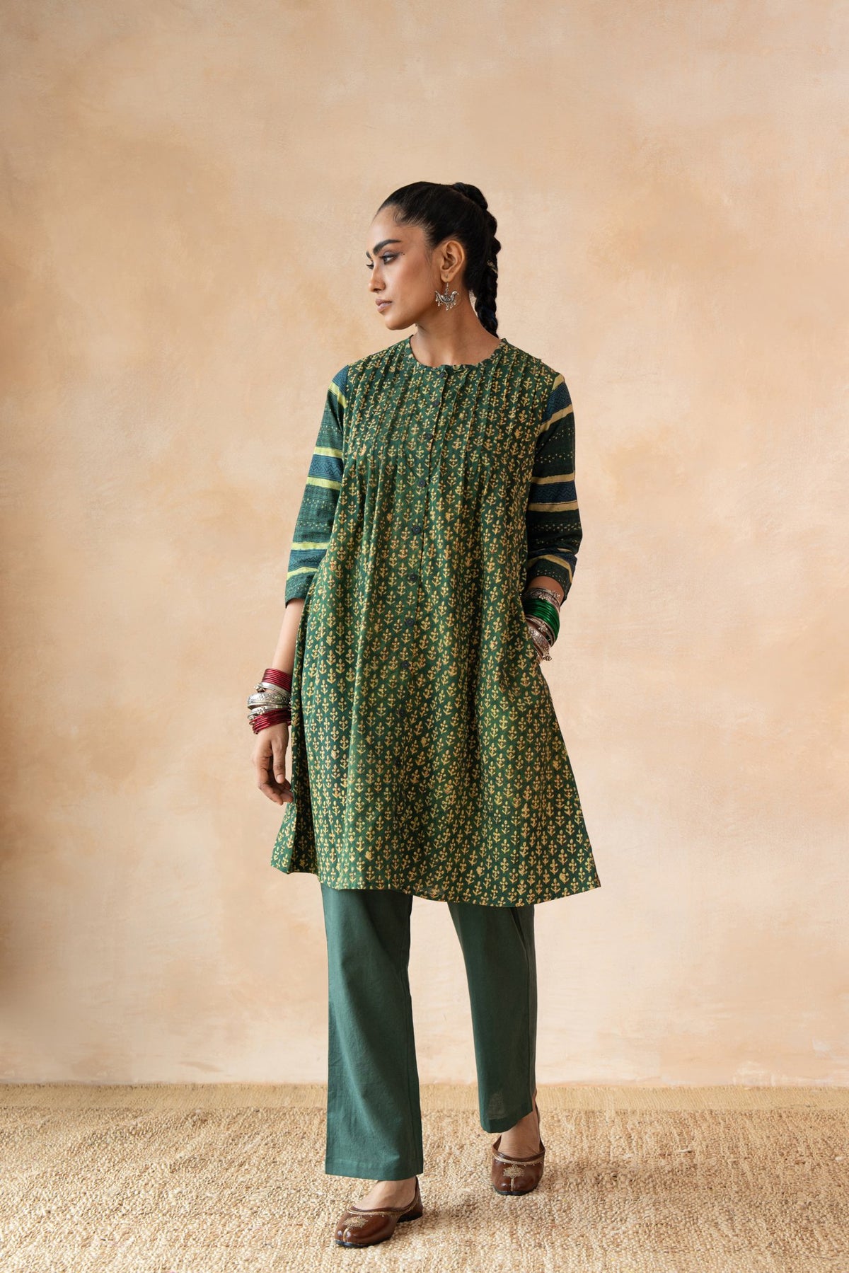 Haritika – Forest Green Hand Block Printed Kurta Set with Flared Pants