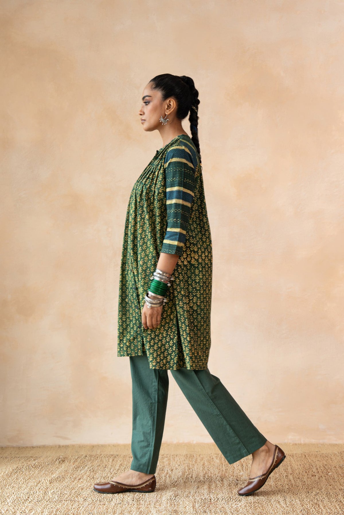 Haritika – Forest Green Hand Block Printed Kurta Set with Flared Pants