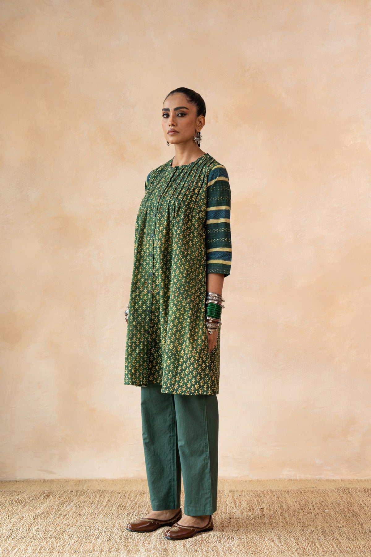 Haritika – Forest Green Hand Block Printed Kurta Set with Flared Pants
