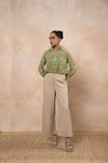 Livia Olive Green Printed Georgette Shirt with Formal Wide-Leg Pants