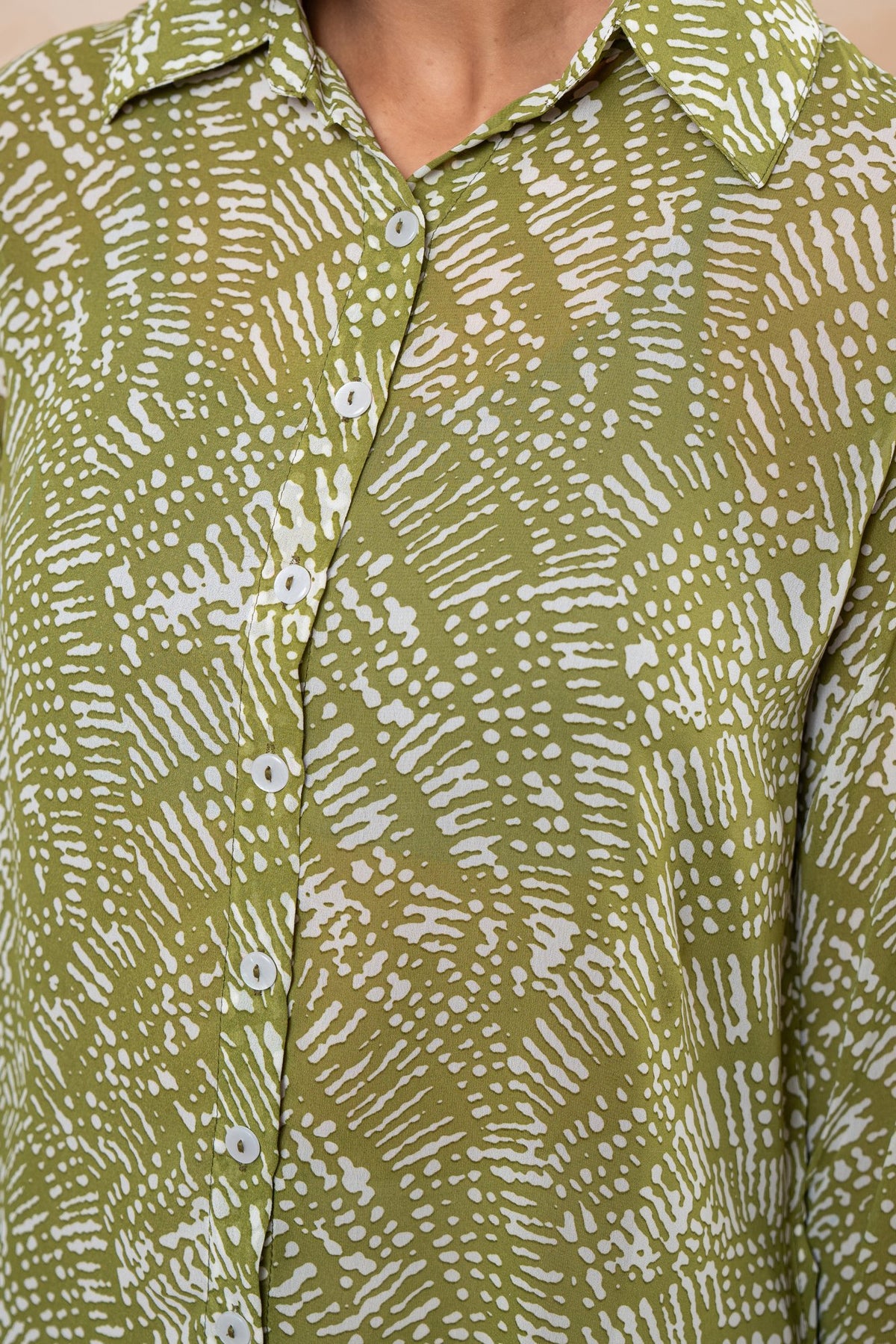 Livia Olive Green Printed Georgette Shirt with Formal Wide-Leg Pants