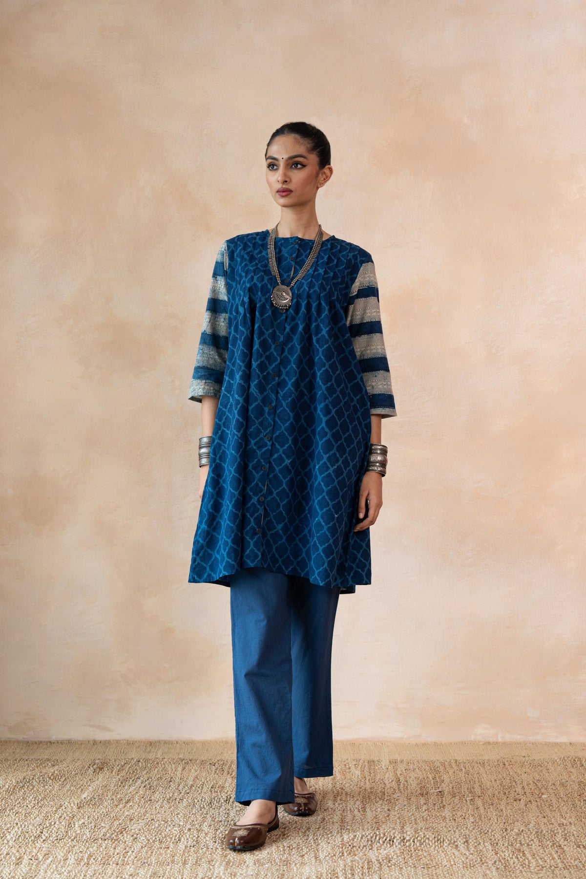 Niloufer Indigo Blue Hand Block Printed Kurta Set with Straight Pants