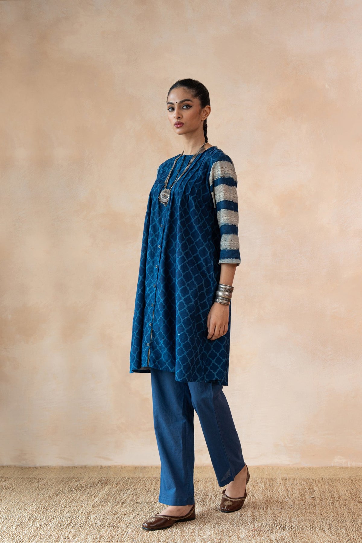 Niloufer Indigo Blue Hand Block Printed Kurta Set with Straight Pants