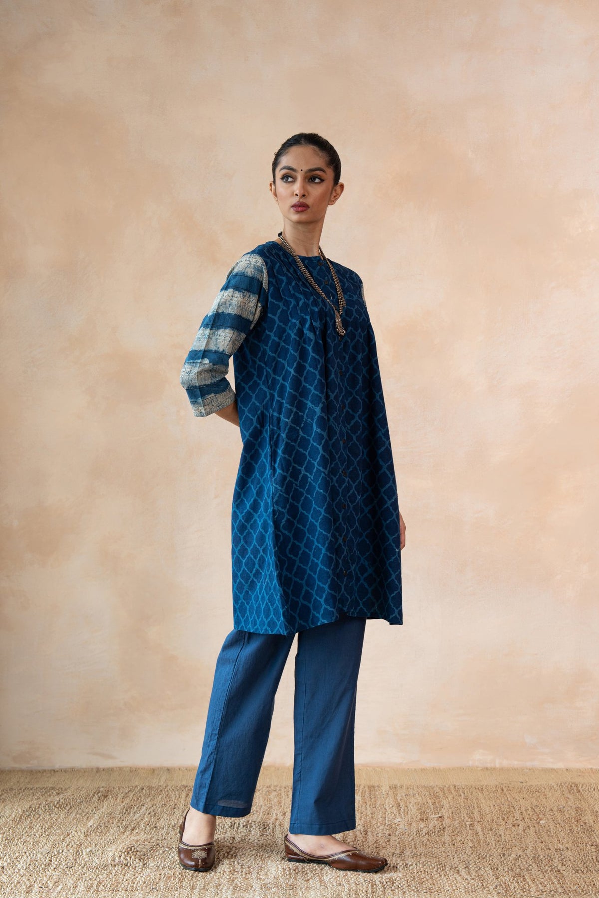 Niloufer Indigo Blue Hand Block Printed Kurta Set with Straight Pants