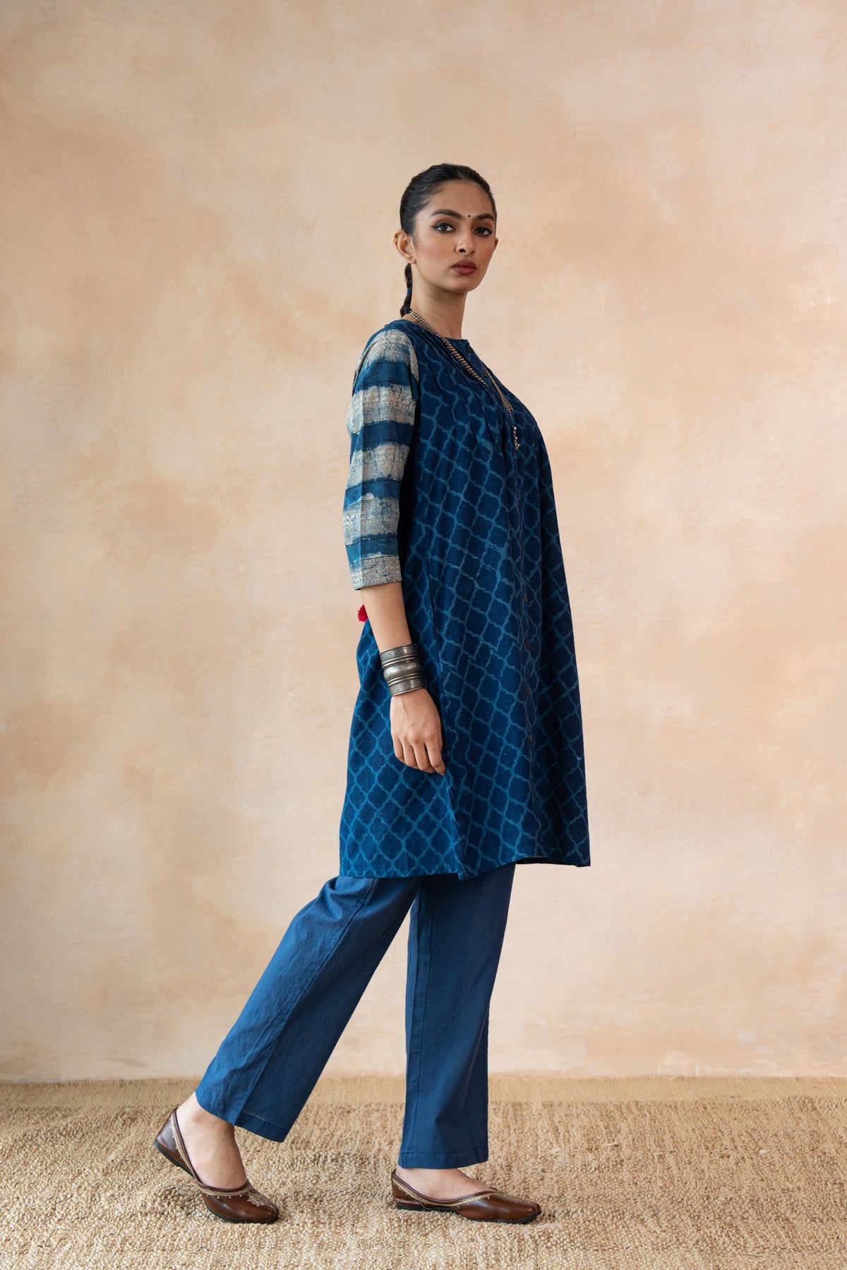 Niloufer Indigo Blue Hand Block Printed Kurta Set with Straight Pants