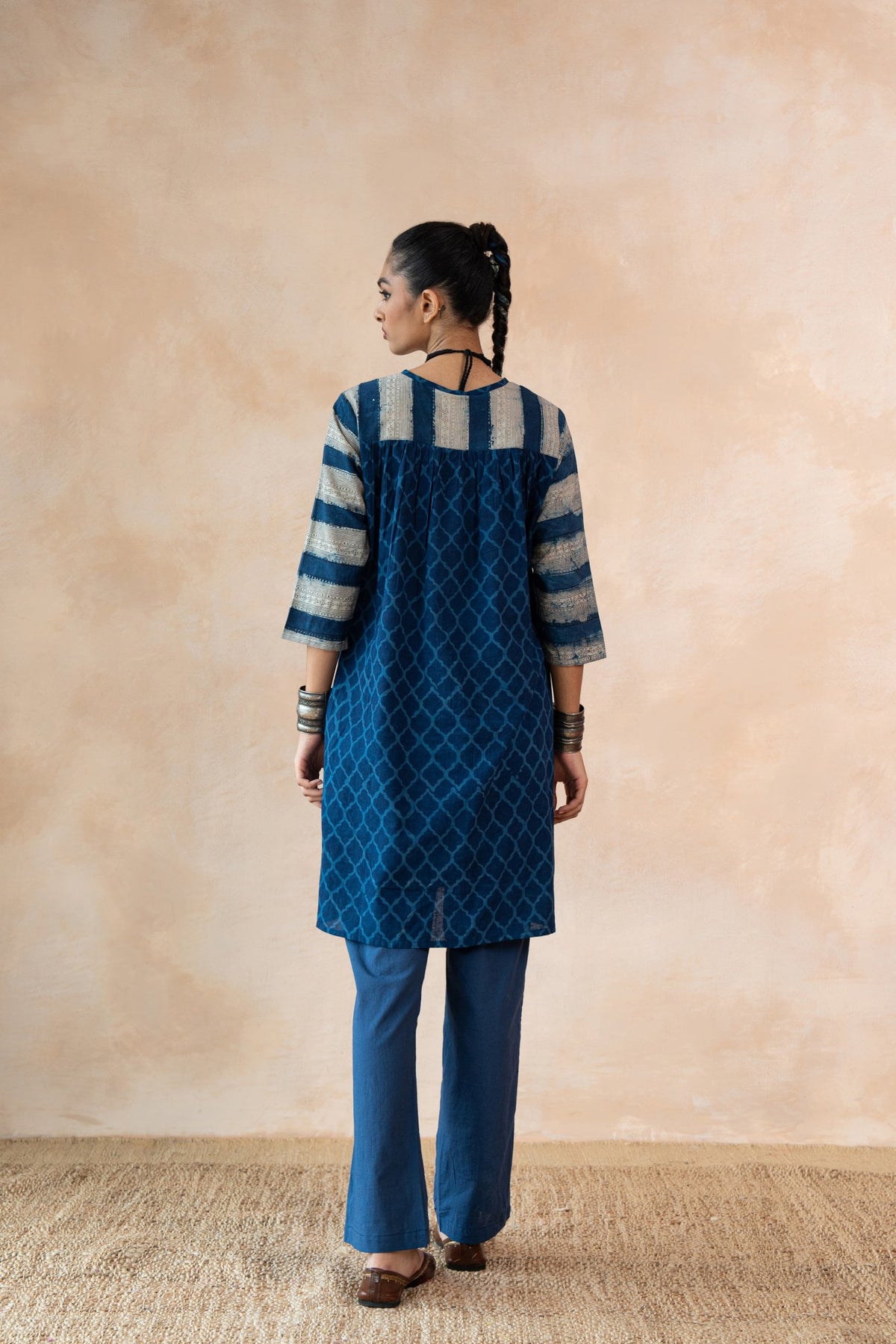 Niloufer Indigo Blue Hand Block Printed Kurta Set with Straight Pants