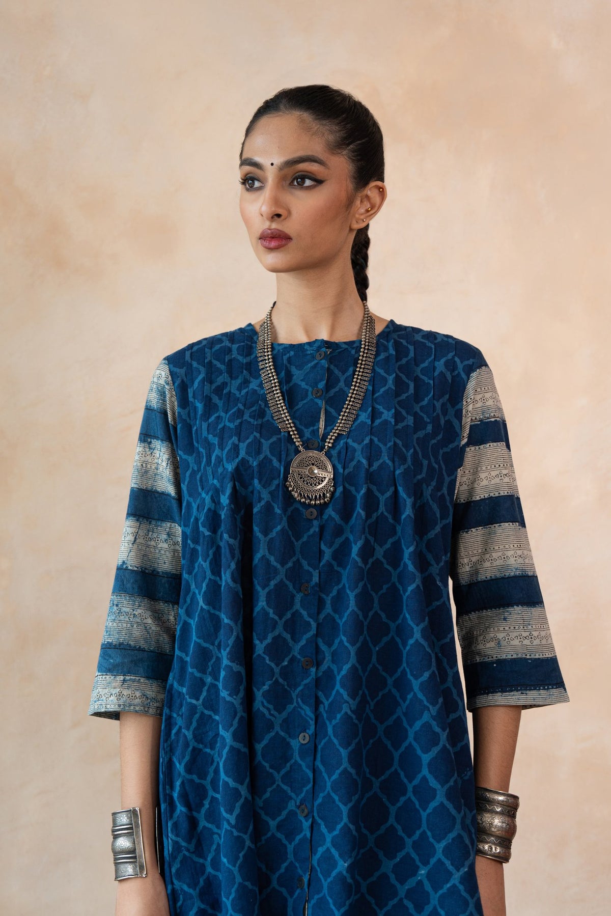 Niloufer Indigo Blue Hand Block Printed Kurta Set with Straight Pants