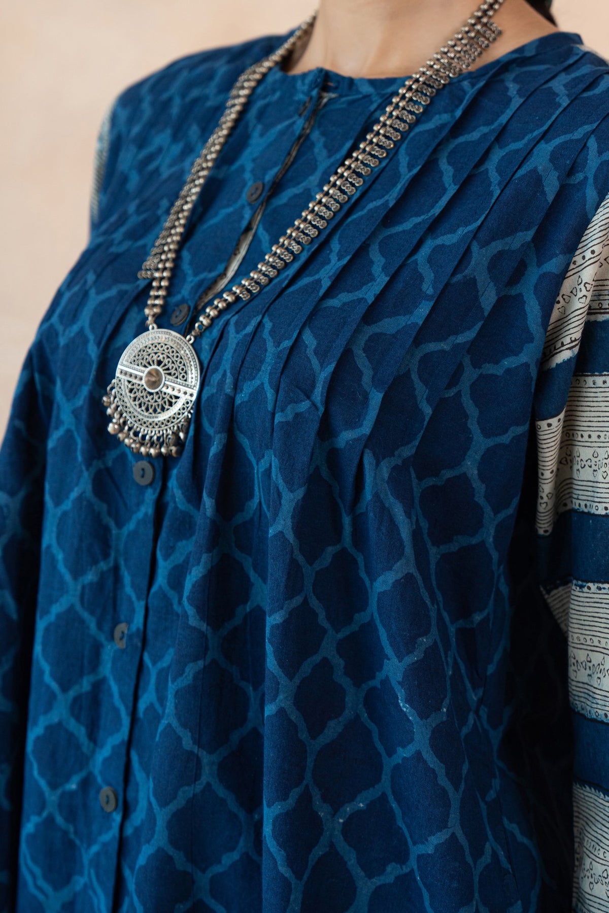 Niloufer Indigo Blue Hand Block Printed Kurta Set with Straight Pants