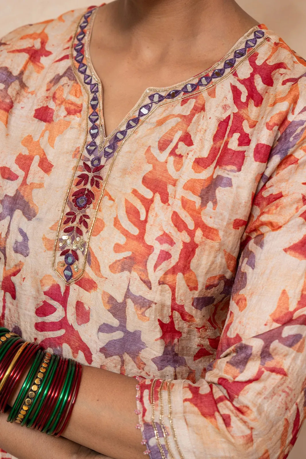 Palash – Peach Hand Batik Handwoven Tussar Silk Kurta Set with Dupatta