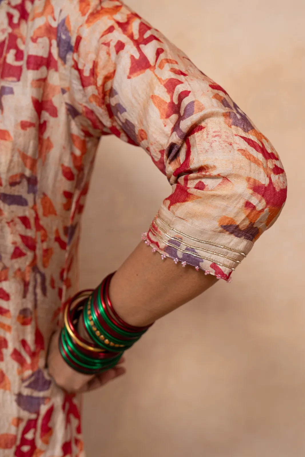 Palash – Peach Hand Batik Handwoven Tussar Silk Kurta Set with Dupatta