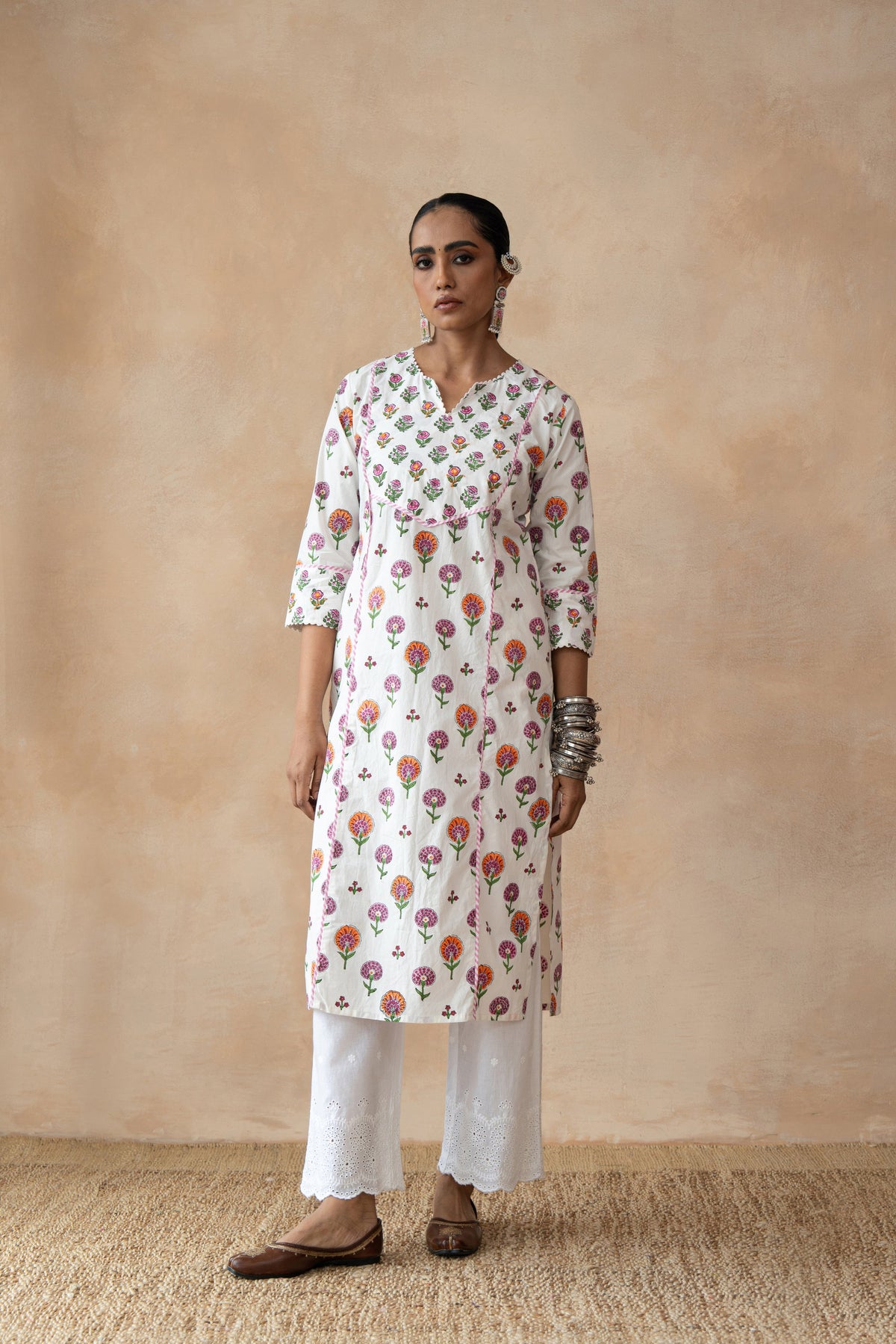 Pushpika Multicolour Floral Hand Block Printed Kurta Set