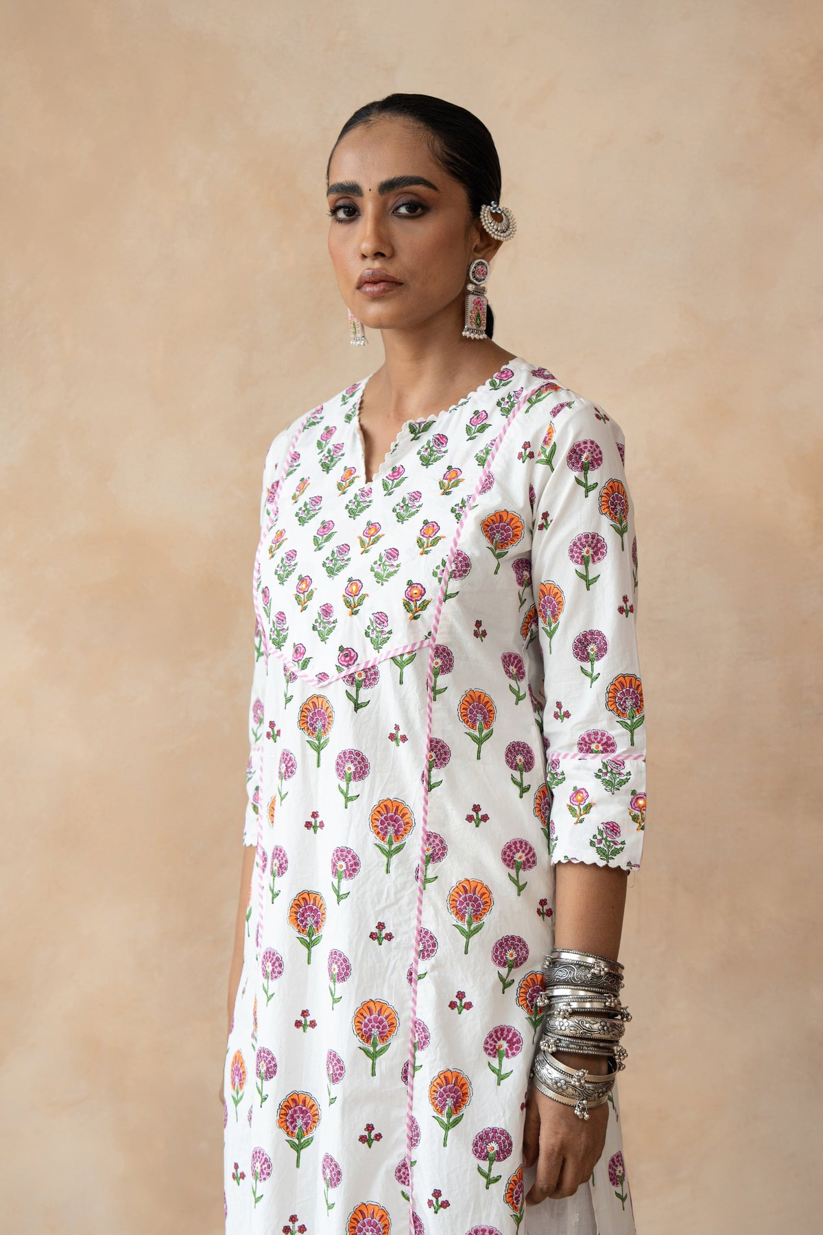Pushpika Multicolour Floral Hand Block Printed Kurta Set