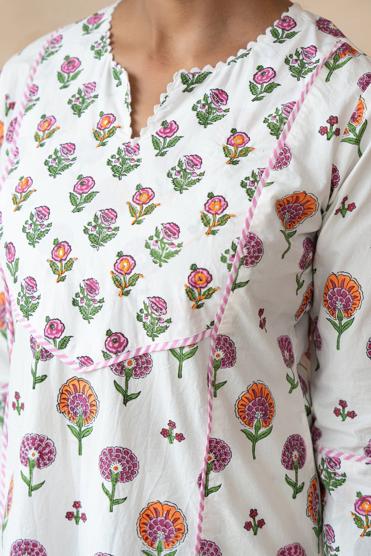 Pushpika Multicolour Floral Hand Block Printed Kurta Set