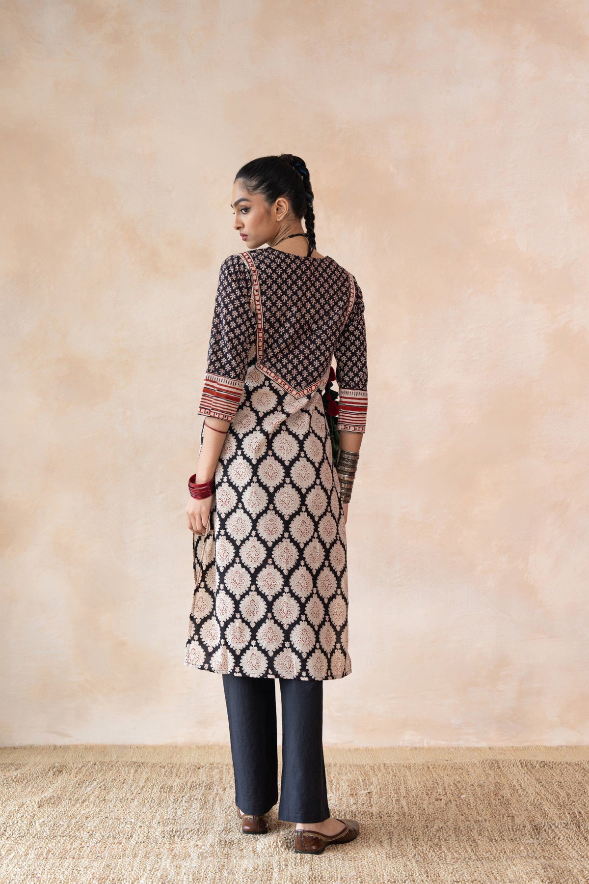 Rekha – Black & Ivory Bagru Hand Block Printed Kurta Set with Straight Pants