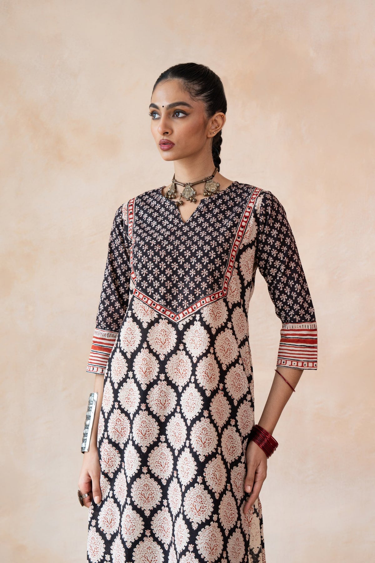 Rekha – Black & Ivory Bagru Hand Block Printed Kurta Set with Straight Pants