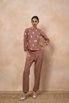 Sienna Rose Brown Embroidered cotton viscose Formal Co-Ord Set for Women