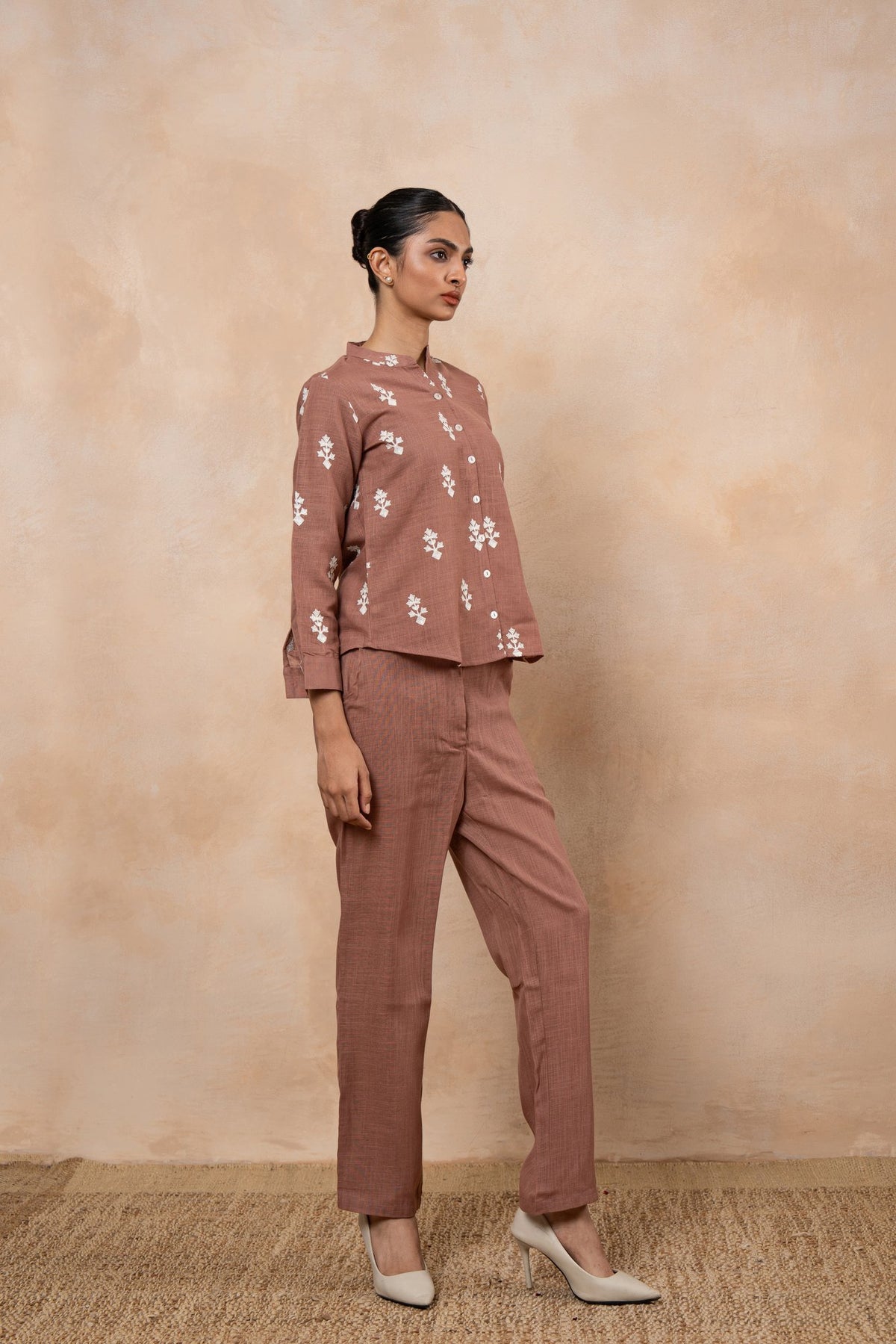 Sienna Rose Brown Embroidered cotton viscose Formal Co-Ord Set for Women