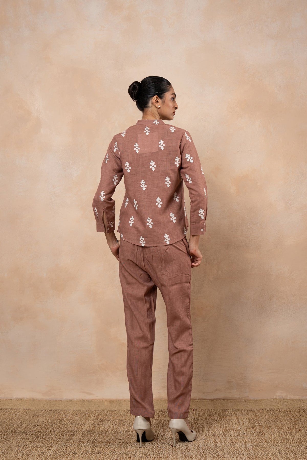 Sienna Rose Brown Embroidered cotton viscose Formal Co-Ord Set for Women