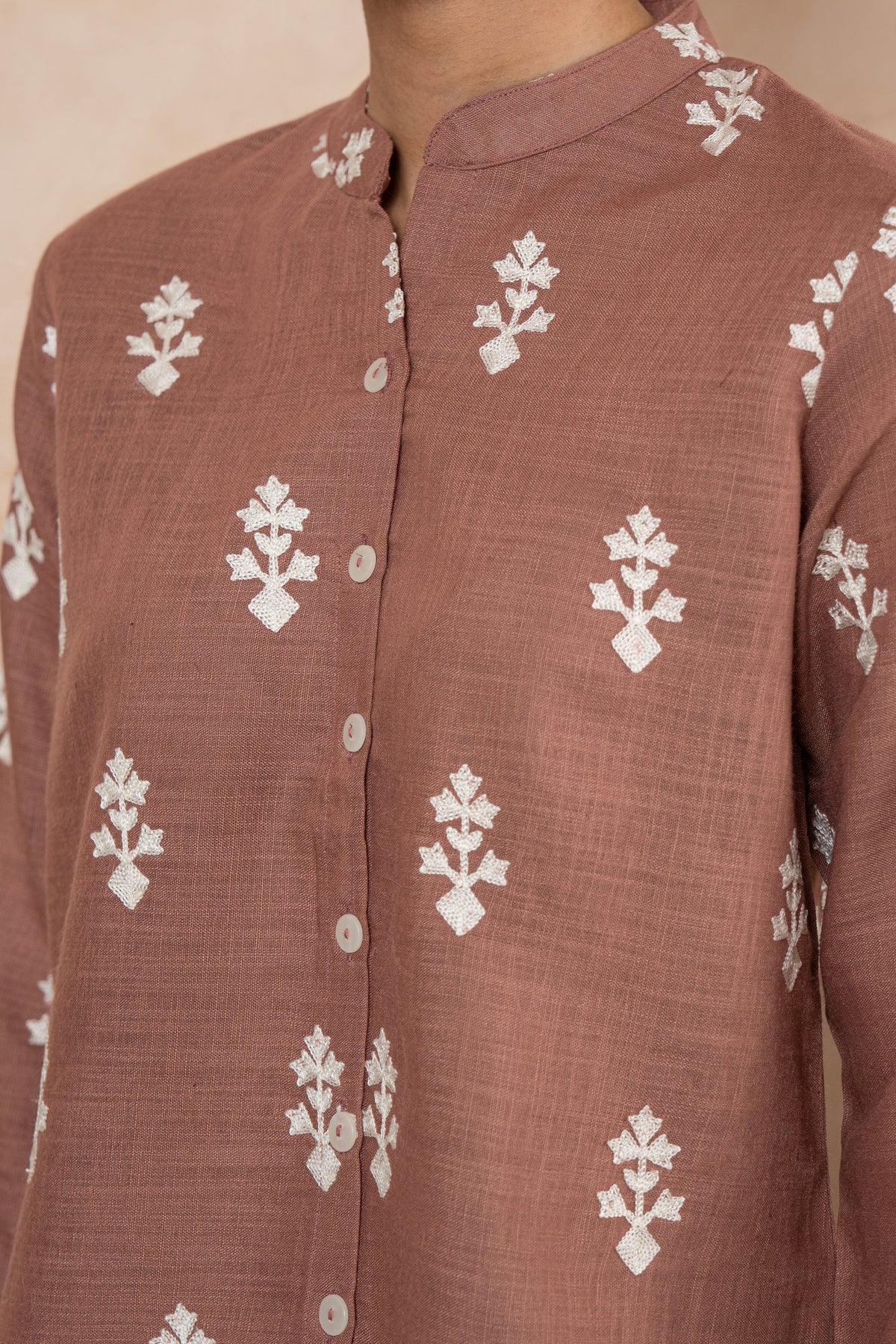 Sienna Rose Brown Embroidered cotton viscose Formal Co-Ord Set for Women