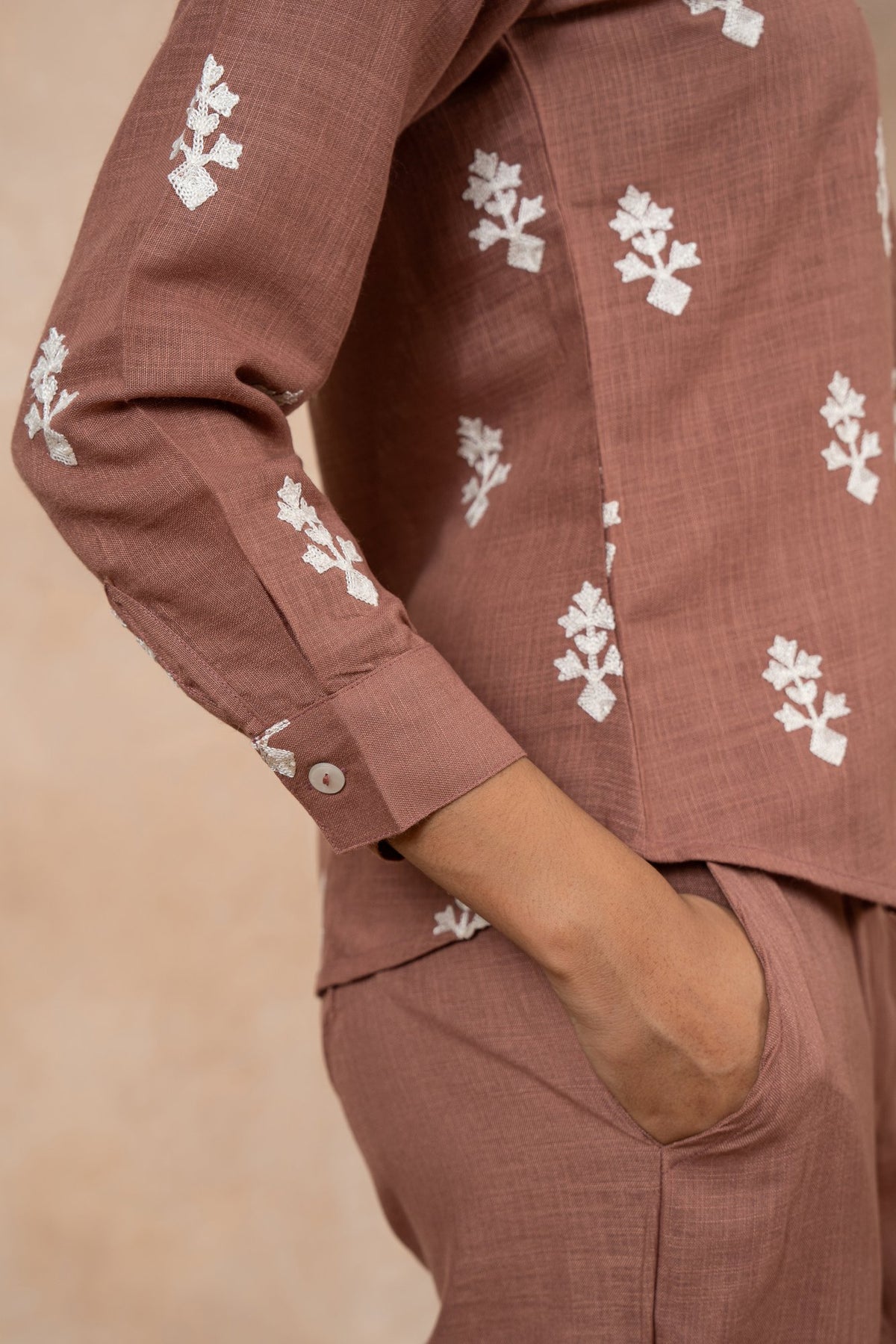 Sienna Rose Brown Embroidered cotton viscose Formal Co-Ord Set for Women