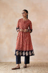 Surkh Red & Navy Floral Bagru Hand Block Printed Kurta Set