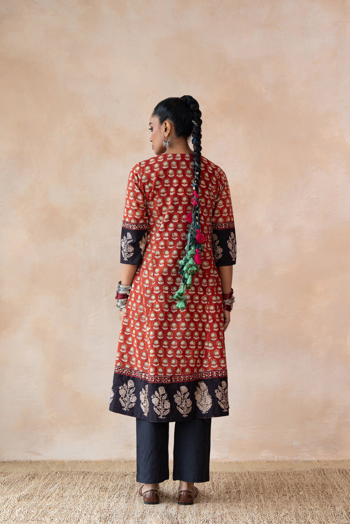 Surkh Red & Navy Floral Bagru Hand Block Printed Kurta Set