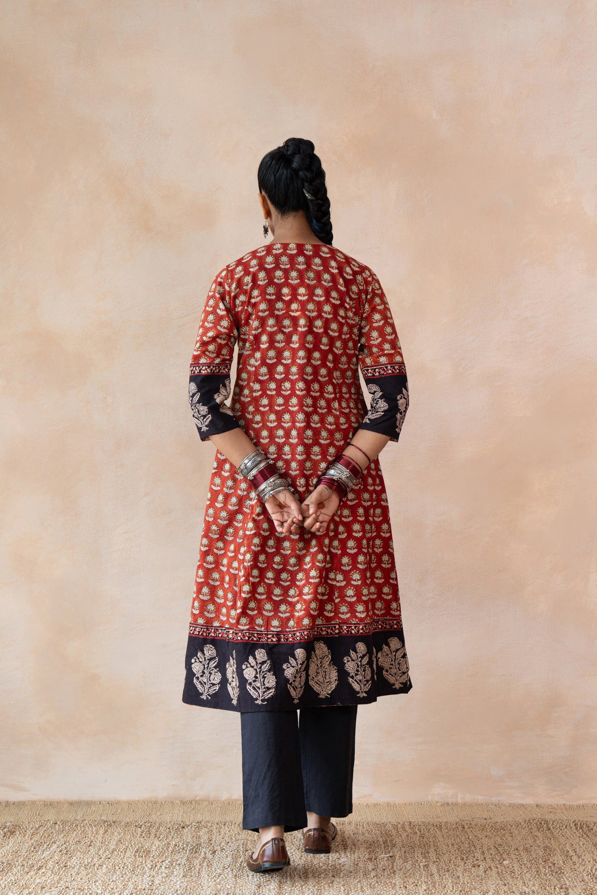 Surkh Red & Navy Floral Bagru Hand Block Printed Kurta Set