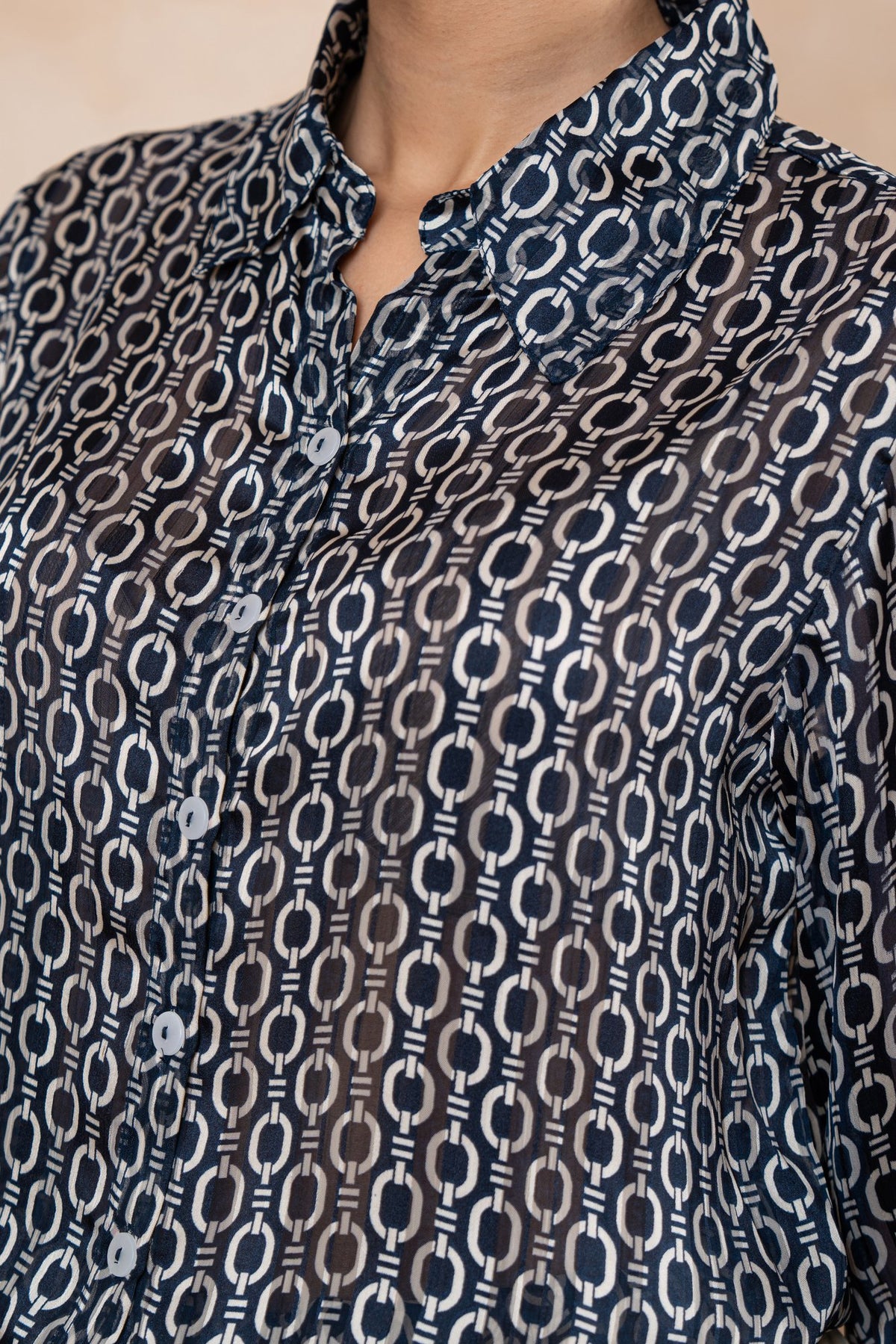 Vera Black & White Printed Satin Georgette Shirt with Ivory Poplin Pants