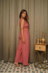 Mia – Pink Booti Hand Printed Cotton Sleeveless Jumpsuit with Pockets