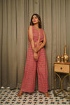 Mia – Pink Booti Hand Printed Cotton Sleeveless Jumpsuit with Pockets