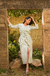 Celeste – Ivory & Sage Hand Printed Cotton 3-Piece Jacket and Skirt Set for Women