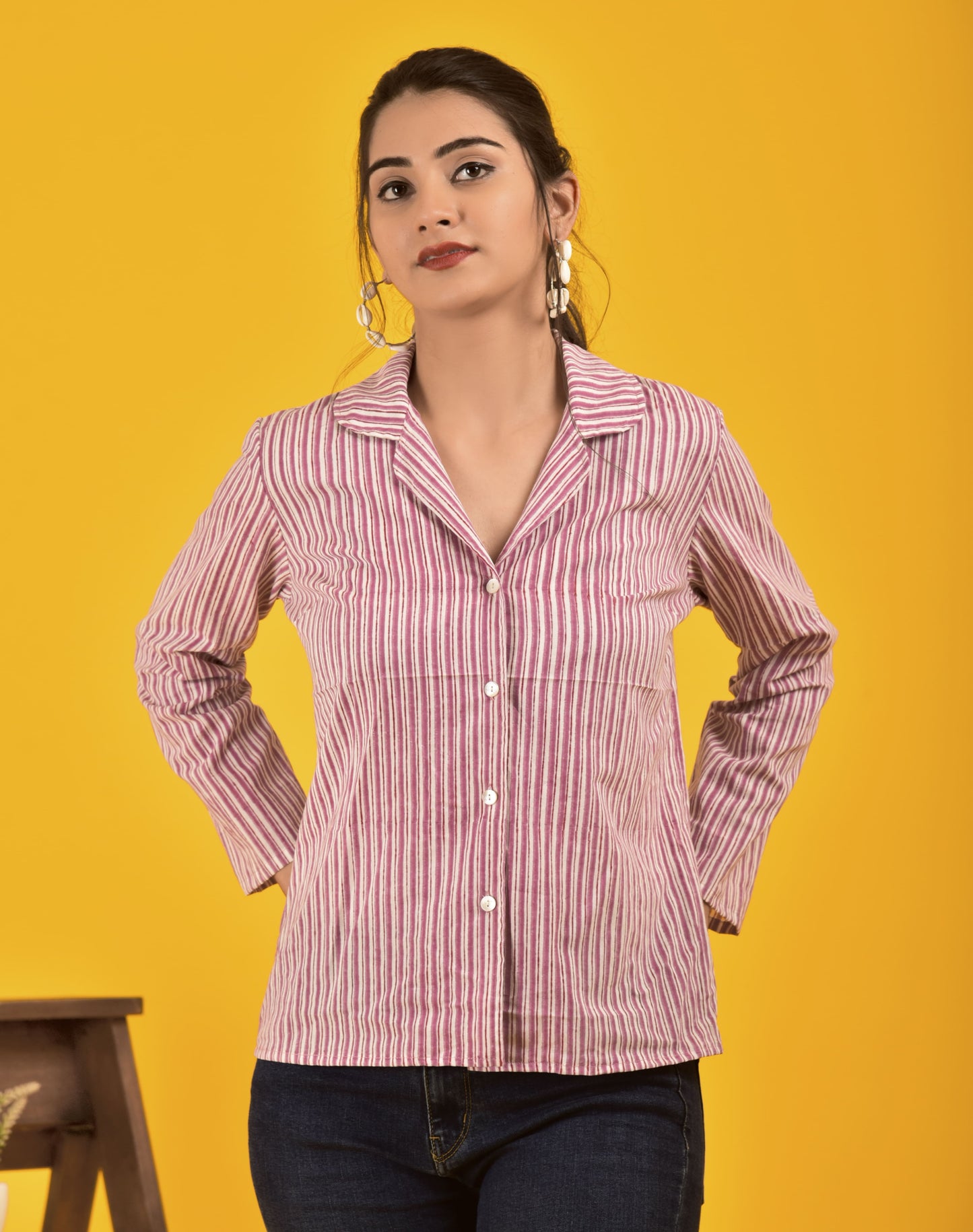 Block Print shirt for women in smart Maroon stripe