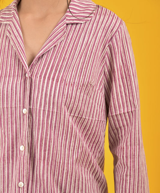Block Print shirt for women in smart Maroon stripe
