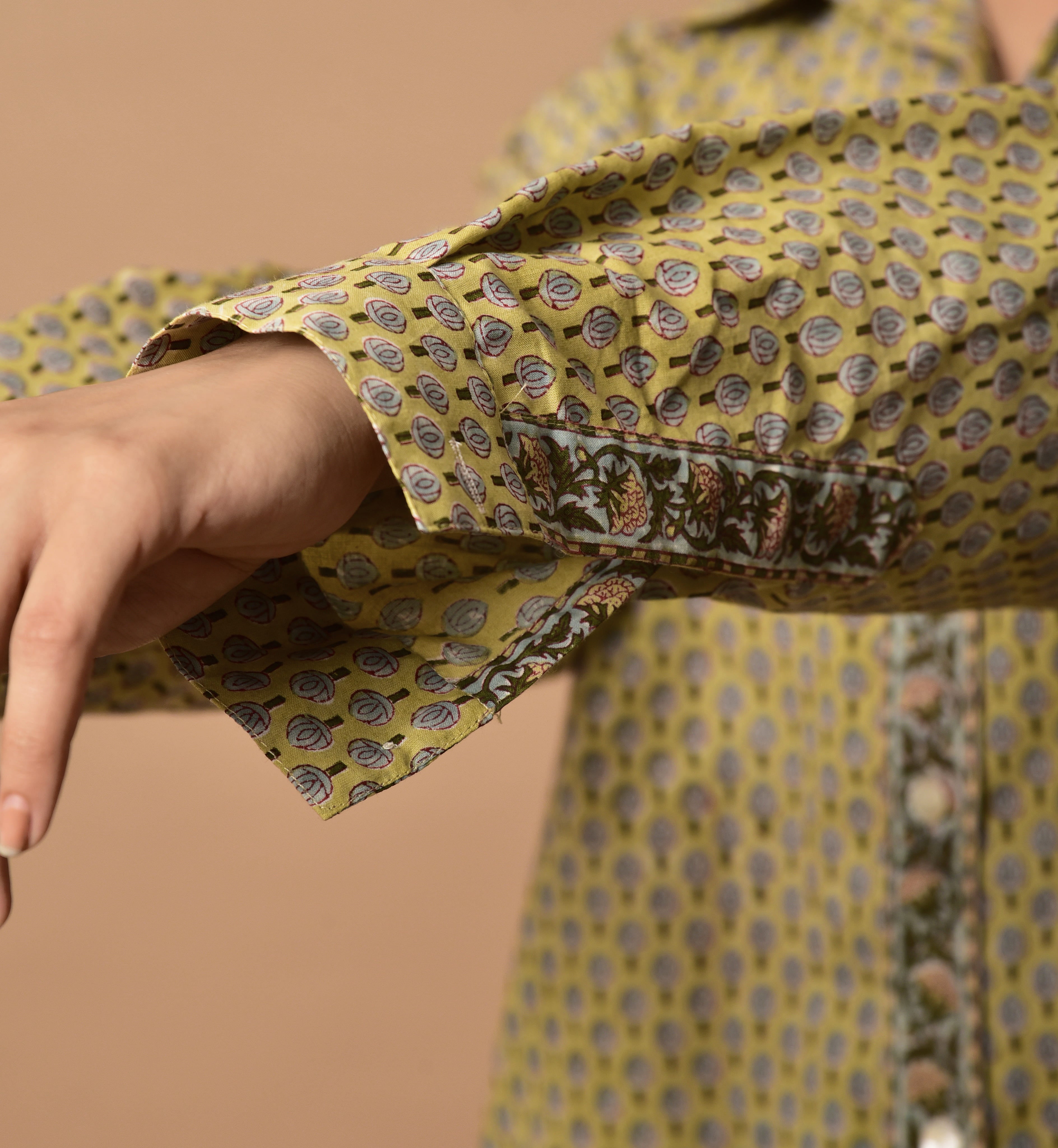 Block Print shirt for women with Tiny Floral design _ pockets