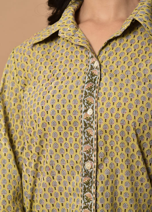 Block Print shirt for women with Tiny Floral design _ pockets