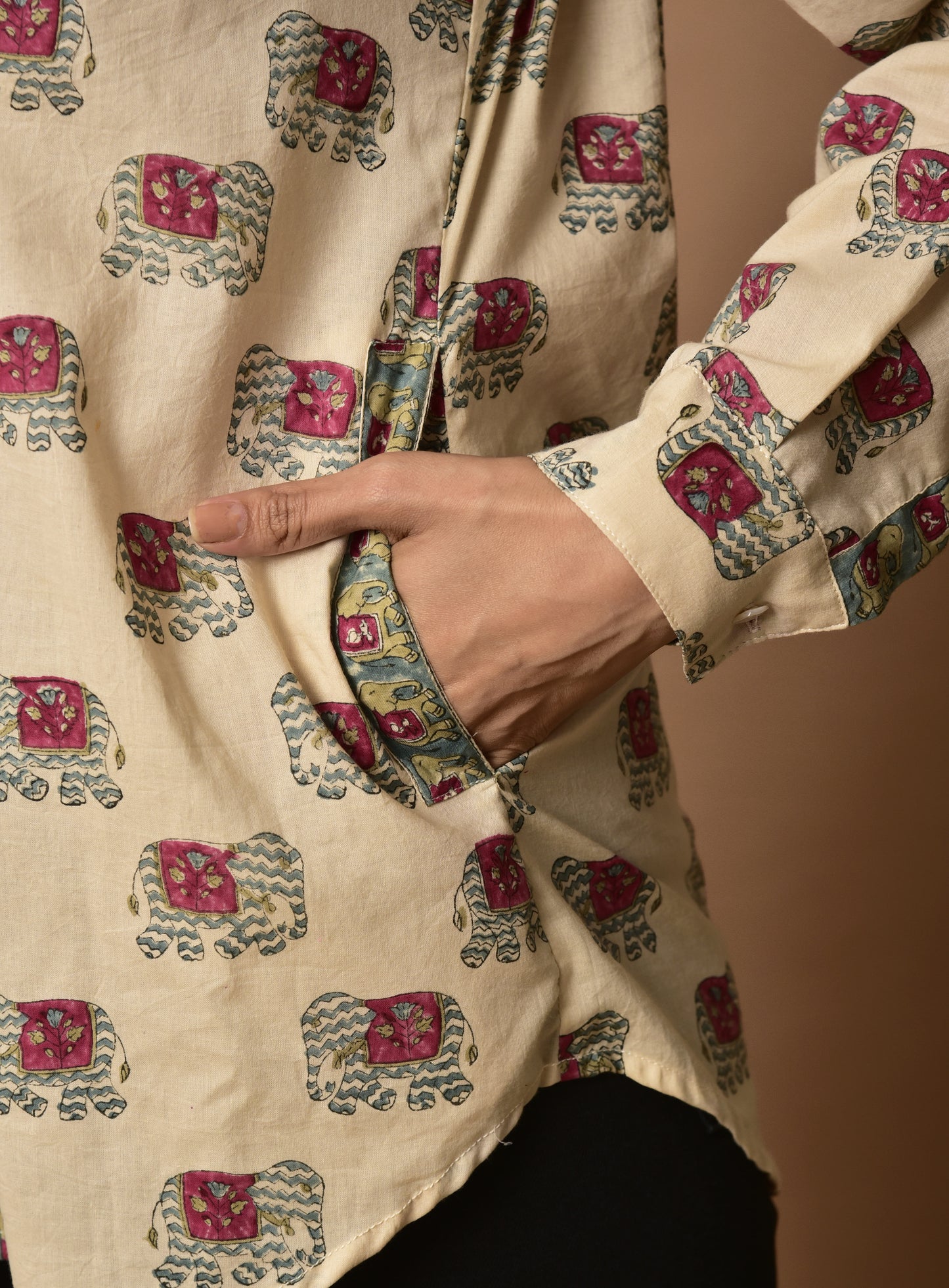 Block Print shirt for women with cute Elephant _ pockets