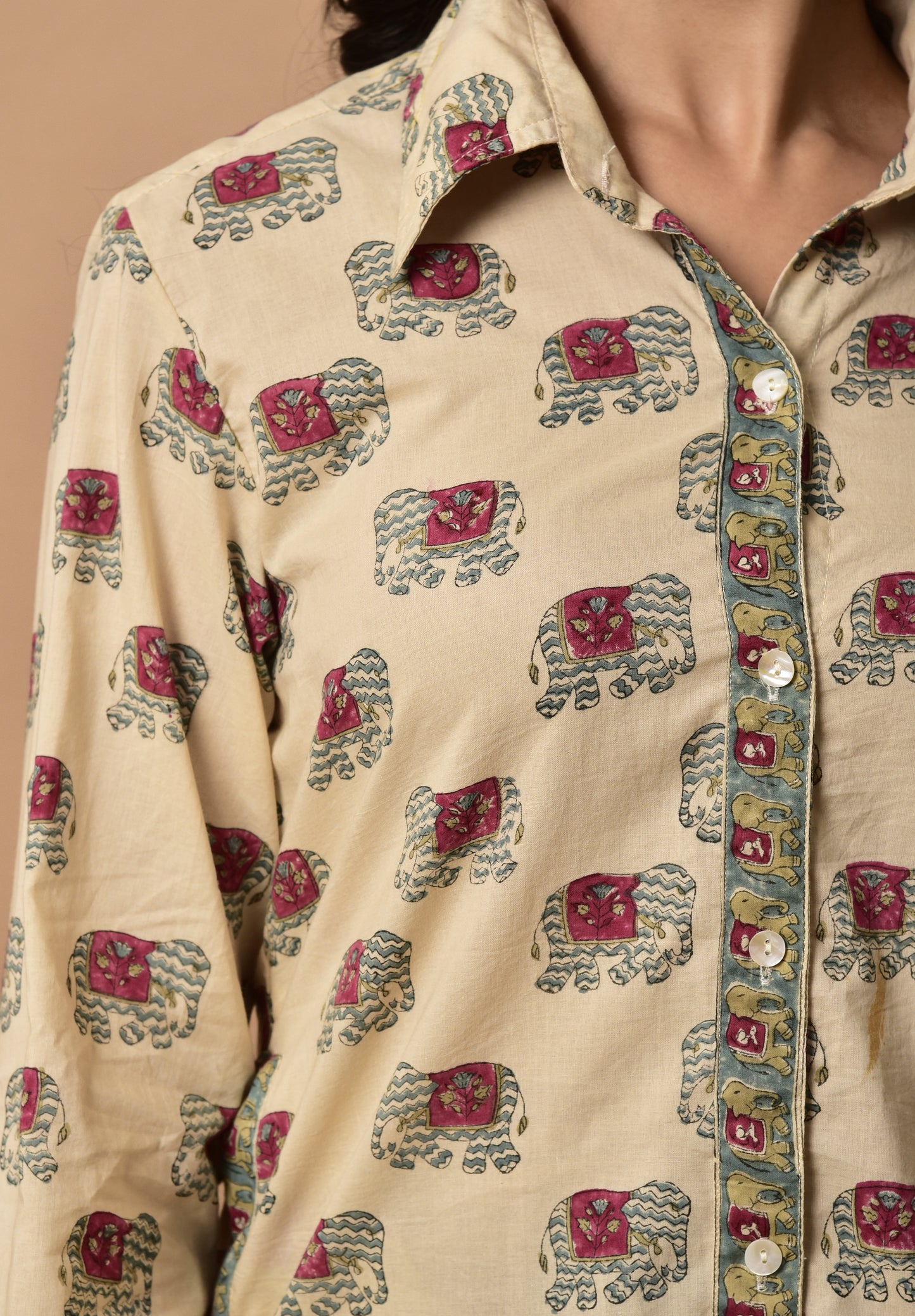 Block Print shirt for women with cute Elephant _ pockets