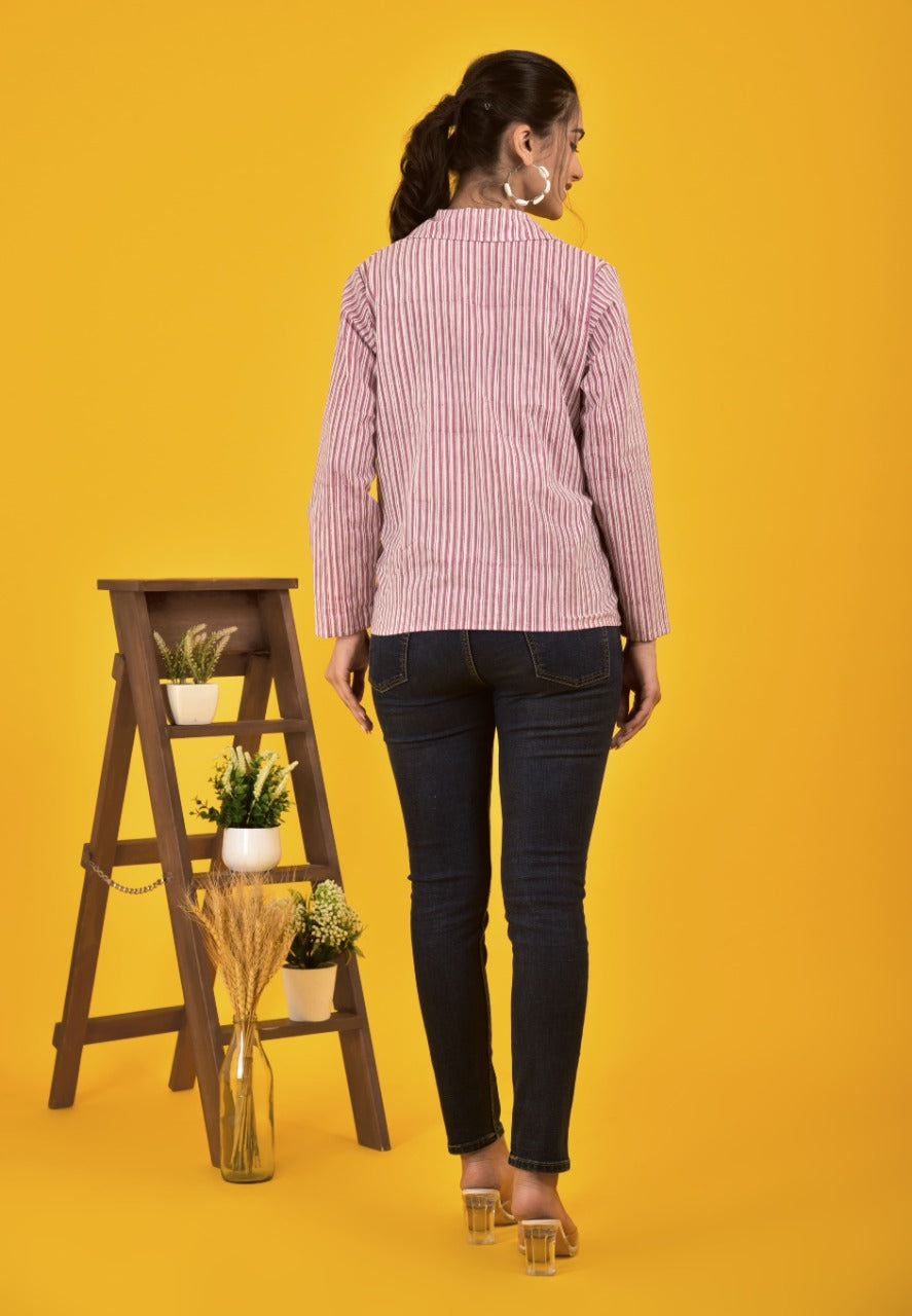 Block Print shirt for women in smart Maroon stripe